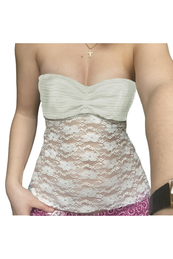 y2k Tube Tops Women Fairy Grunge Clothing Floral Lace Sleeveless Backless Tanks 2000s Aesthetic Clothes Sweet Streetwear