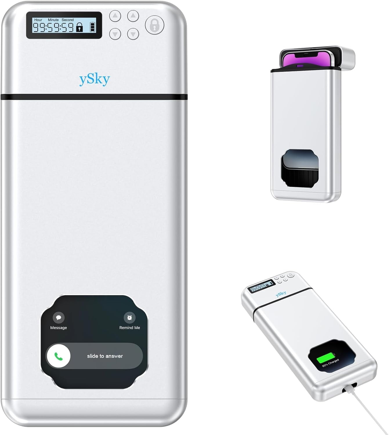 ySky Metal Cell Phone Lock Case with Timer,Portable Timed Phones Locker Box for iPhone and Android, Self-Control Help to Focus Back, Phone Jail Box 1PC Silver