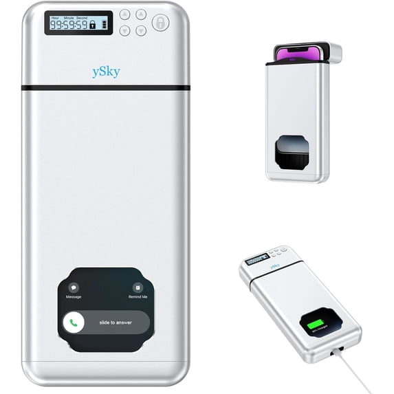 ySky Metal Cell Phone Lock Case with Timer,Portable Timed Phones Locker Box for iPhone and Android, Self-Control Help to Focus Back, Phone Jail Box 1PC Silver