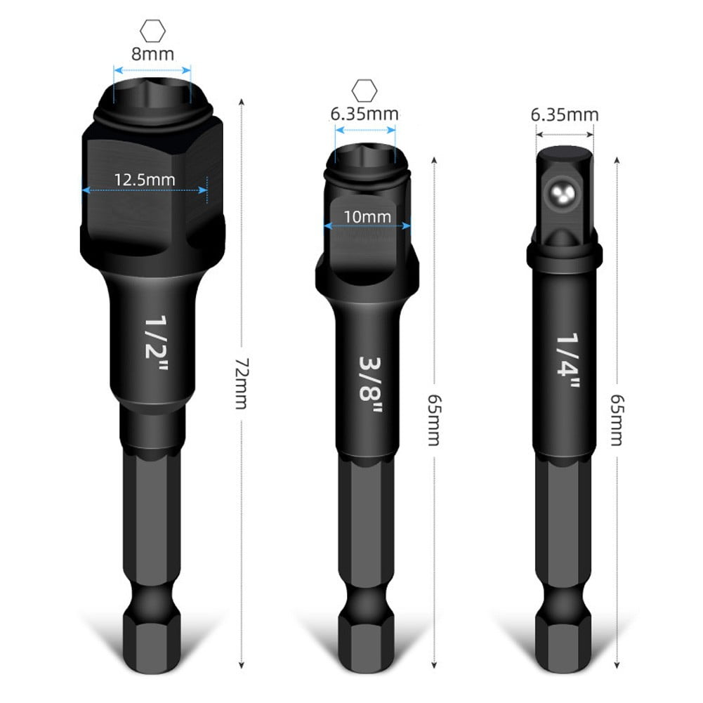 yaaqii 1/2 3/8 1/4in 2-in-1 for Impact drive Bit Socket Adapter ...