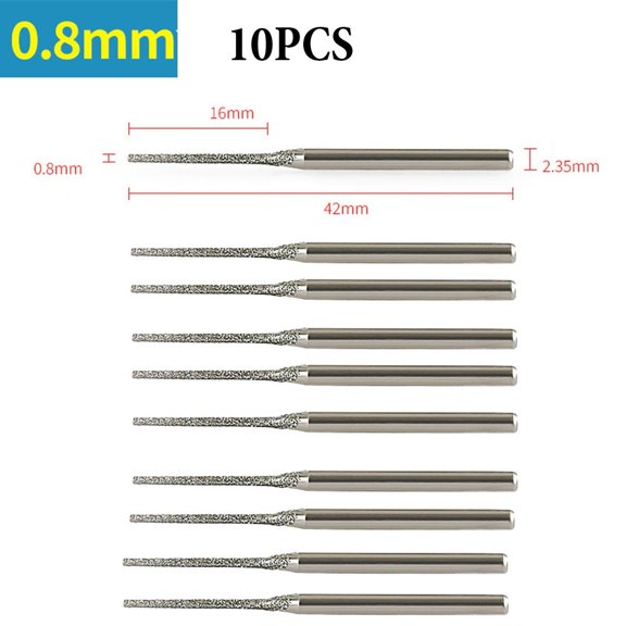 yaaqii 10PCS 0.8-2.5mm Drill Bit 2.35mm Shank for Glass Jade Amber Glass hole drilling