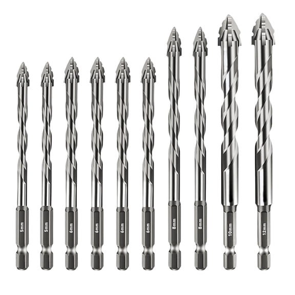 yaaqii 10Pcs 5/8/10/12mm 4 Flute Sawtooth Eccentric Drill Bit for Wood & Metal Drilling