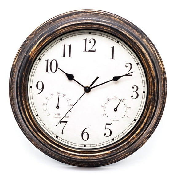 yaaqii 12'' waterproof wall clock with thermometer and hygrometer for garden