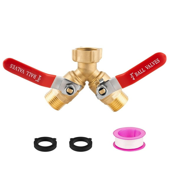 yaaqii 2 Way Brass Garden Hose Splitter with Long Handle Y Valve 3/4 In GHT Thread