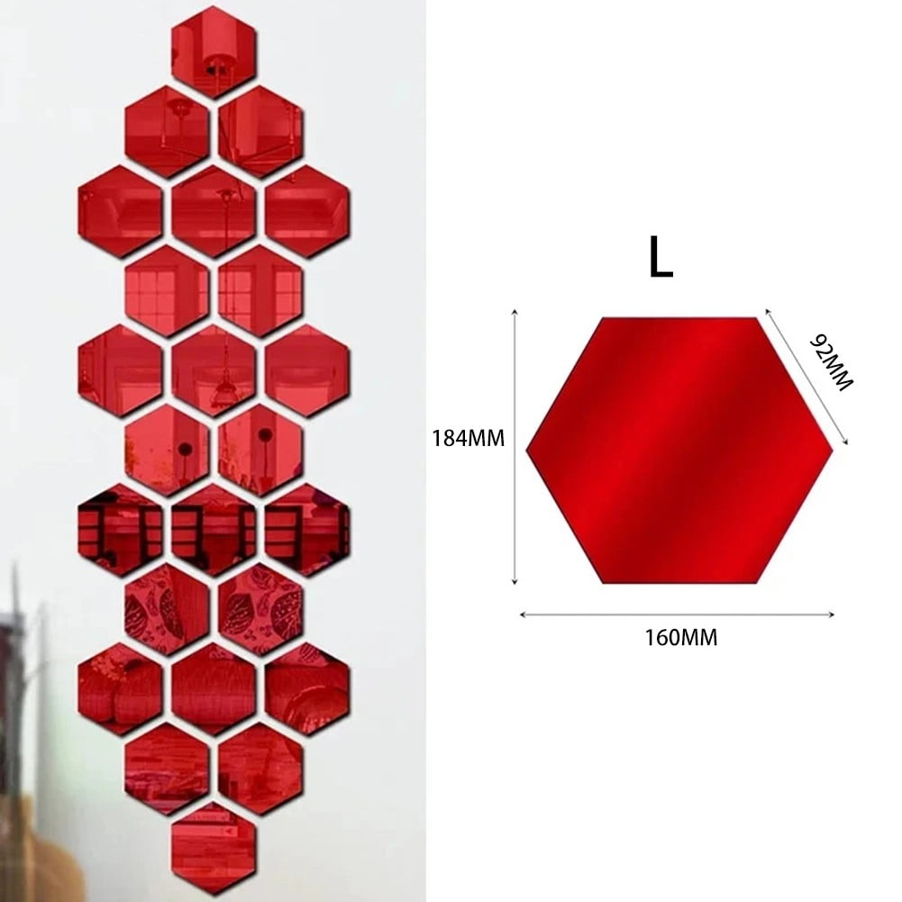 yaaqii 24pcs Golden Hexagon Mirror Wall Acrylic Self no glud Mosaic Tiles Stickers