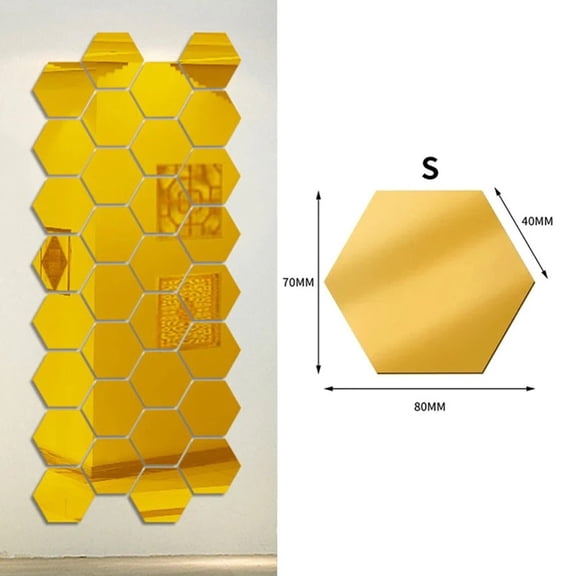 yaaqii 24pcs Golden Hexagon Mirror Wall Acrylic Self no glud Mosaic Tiles Stickers