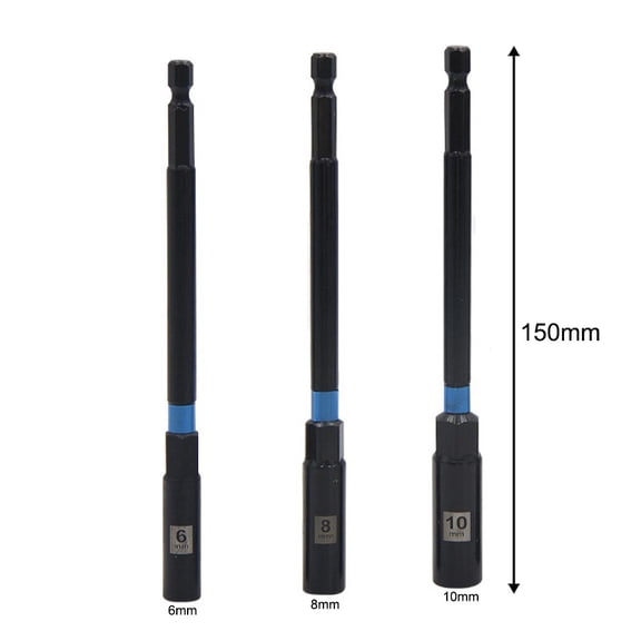yaaqii 3PC 150mm Hex Nut Driver Drill Bit Adapter Socket Wrench Extension Sleeve 6-10mm
