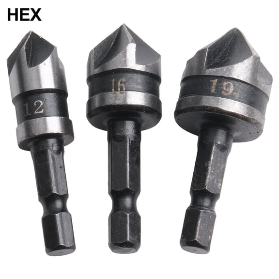 yaaqii 3Pc Countersink Drill Bit Five-blade Chamfer 90° Suitable for Woodworking Tool