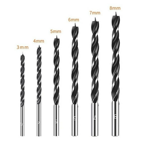 yaaqii 6pcs Three-point Wood Drill Bit Set 3-8mm For Woodworking Tool Spiral Drill Bits