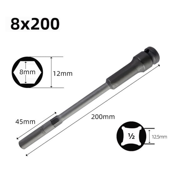yaaqii 8-19mm Extra Long Thin Wall Socket 200mm Hex Nut Socket Wrenches for Automobiles