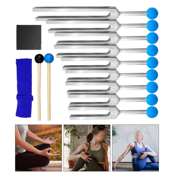 yaaqii 9 Pcs Tuning Fork Set for Healing & Meditation Chakra Therapy Tool Kit