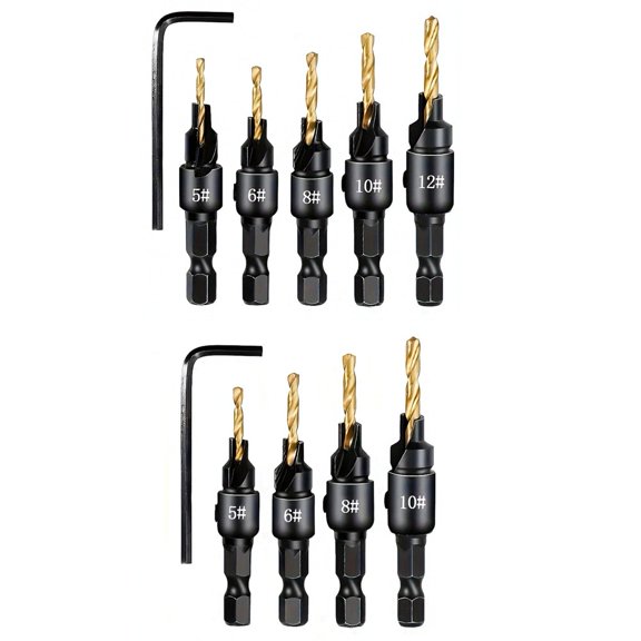 yaaqii 9-Piece Adjustable Countersink Drill Bit Set for Precise Wood Screw Pilot Holes