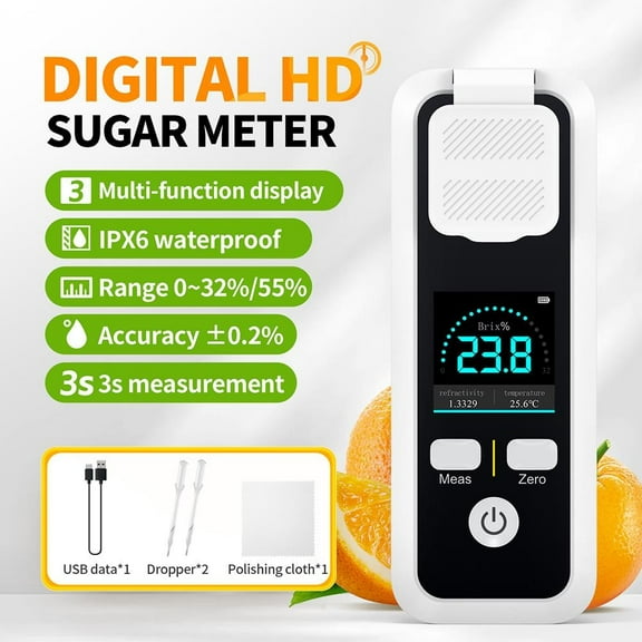yaaqii Digital Refractometer for Brix Sugar Content Meter Rechargeable Measurement