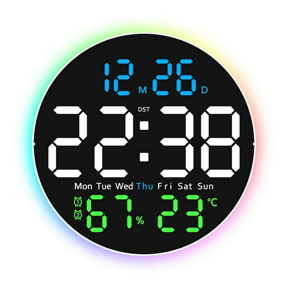 yaaqii Remote controlled LED wall clock,calendar and temperature display for home decor