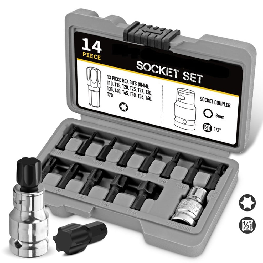 yaaqii T10-T70 Socket Set for Torx Bit head Ratchet Wrench 1/2 Inch Drive Screwdriver