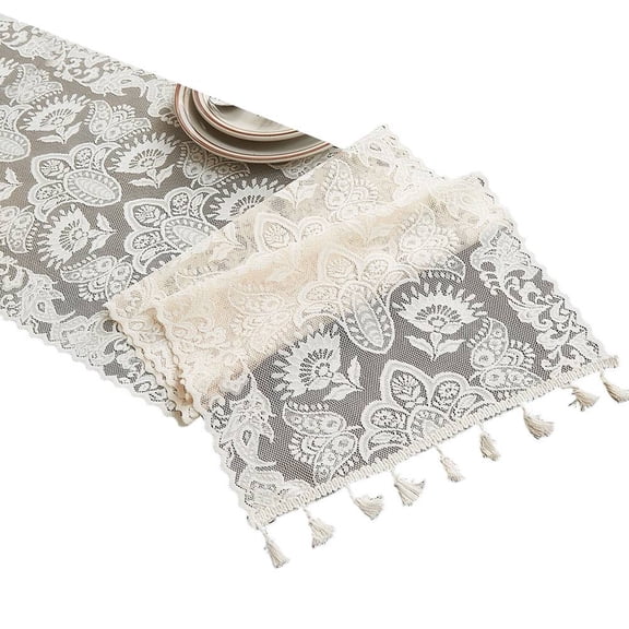 yaaqii White Lace Floral Table Runner Overlay Boho Lace Fabric Tablecloth for Wedding