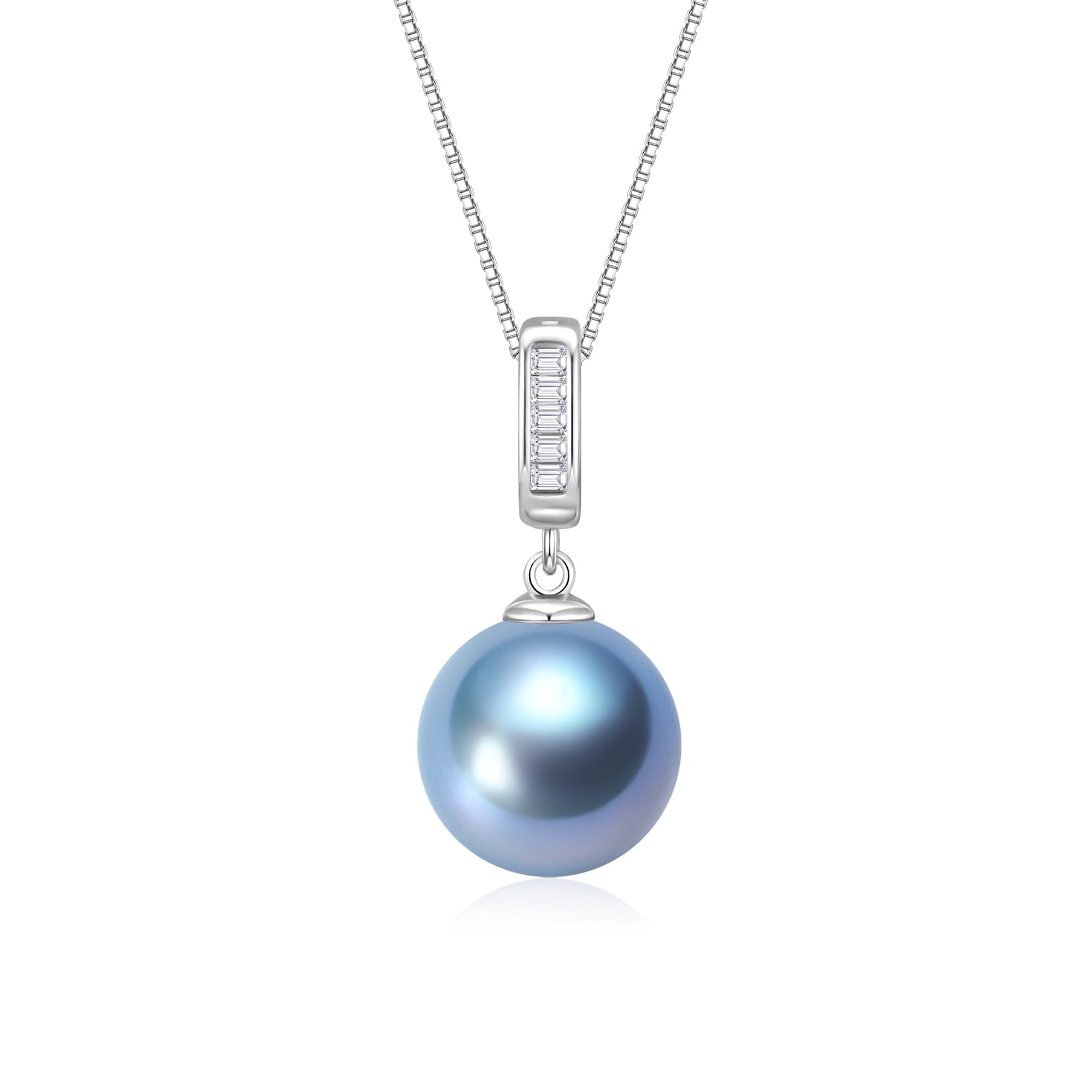 yami 10-11mm Blue Cultured Pearl Necklace 925 Sterling Silver 18+2In Pearl Jewelry Gift for Women