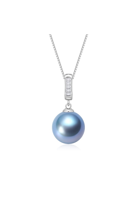 10-11mm Blue Cultured Pearl Necklace 925 Sterling Silver 18+2In Pearl Jewelry Gift for Women