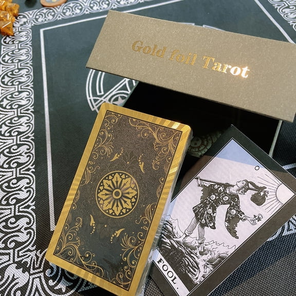 yan bo Tarot Card Deck with Guidebook, 78 Pcs Occult Tarot Cards, Vintage Mystical Design for Spiritual Reading, Divination & Home Decor, Black & Gold Foil Packaging