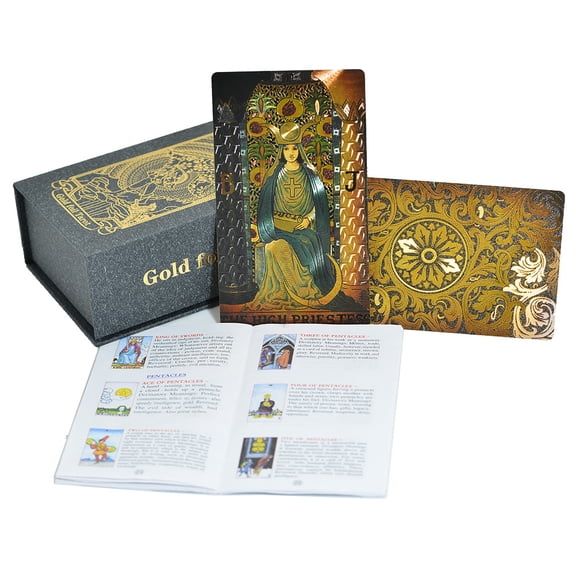 yan bo Tarot Card Deck with Guidebook, 78 Pcs Occult Tarot Cards, Vintage Mystical Design for Spiritual Reading, Divination & Home Decor, Black & Gold Foil Packaging