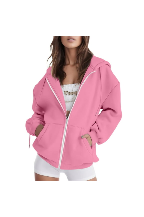 yanlanliang Hoodies for Women,Women'S Fall Jacket Oversized Pocket Sweatshirt Casual Drawstring Clothing Zipper Track Jacket Hooded Tops Sweatshirt for Women Zip Up Hoodie Women Pink S