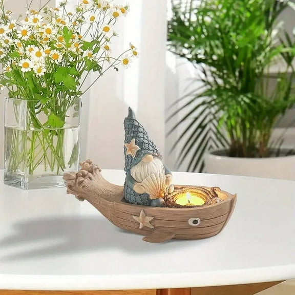 yaoruiling Christmas gnome boat candle holder tabletop ornament,Beach Gnome Figurine Decor, Resin Ocean Nautical Statue for Home Office Tabletop Bathroom Indoor, Pool Ornaments Outdoor Gift,1pc