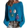 thumbnail image 1 of yardsong 2025 Christmas Women Boho Sweatshirt - Boat Neck Long Sleeve Imitation Knit Pullover Xmas Theme Holiday Sweater Sky Blue,XL, 1 of 6