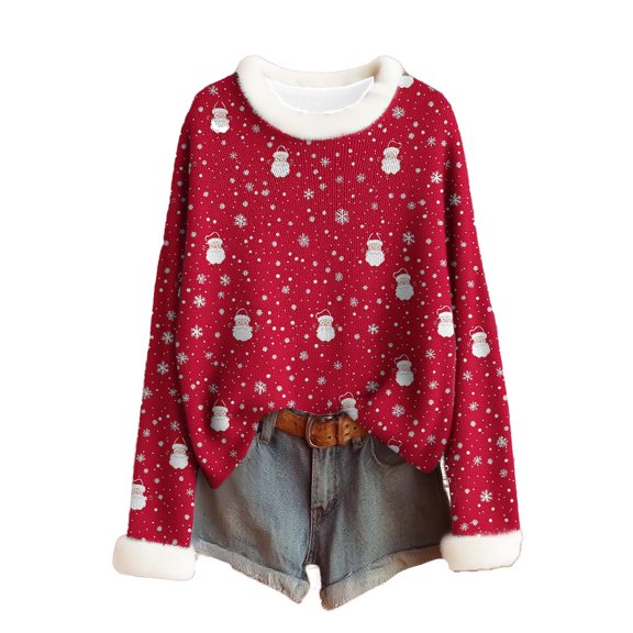 yardsong 2025 Christmas for Women Holiday Sweatshirt - Long Sleeve Boat Neck Imitation Knit Boho Xmas Pullover Red,XXL