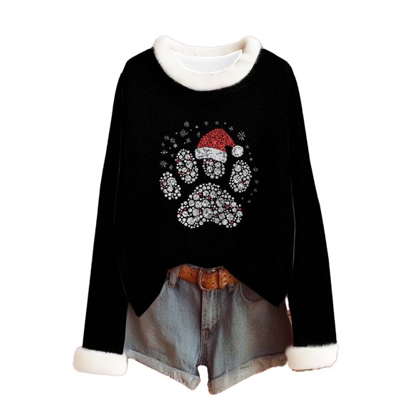 yardsong 2025 Holiday Women Boho Sweatshirt - Long Sleeve Boat Neck Imitation Knit Christmas Xmas Pullover Black,M