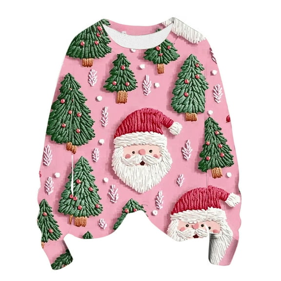 yardsong 2025 Holiday Women Boho Top - Boat Neck Long Sleeve Imitation Knit Christmas Xmas Sweater Pink,XXL