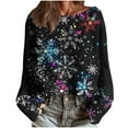 thumbnail image 1 of yardsong 2025 Holiday Womens Christmas Top - Long Sleeve Boat Neck Imitation Knit Boho Xmas Sweatshirt Black,XL, 1 of 6