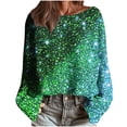 thumbnail image 1 of yardsong 2025 Holiday for Women Xmas Sweater - Long Sleeve Imitation Knit Boat Neck Boho Christmas Sweatshirt Green,L, 1 of 6