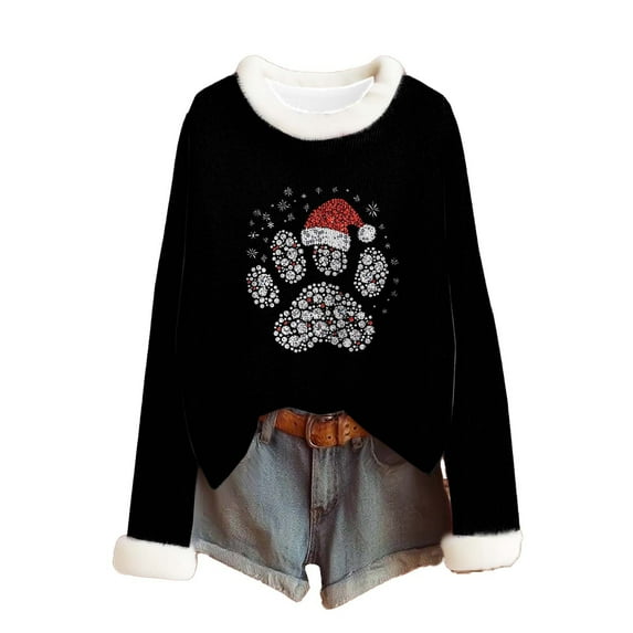 yardsong 2025 Imitation Knit Women Holiday Sweater - Boat Neck Long Sleeve Boho Christmas Xmas Pullover Black,S