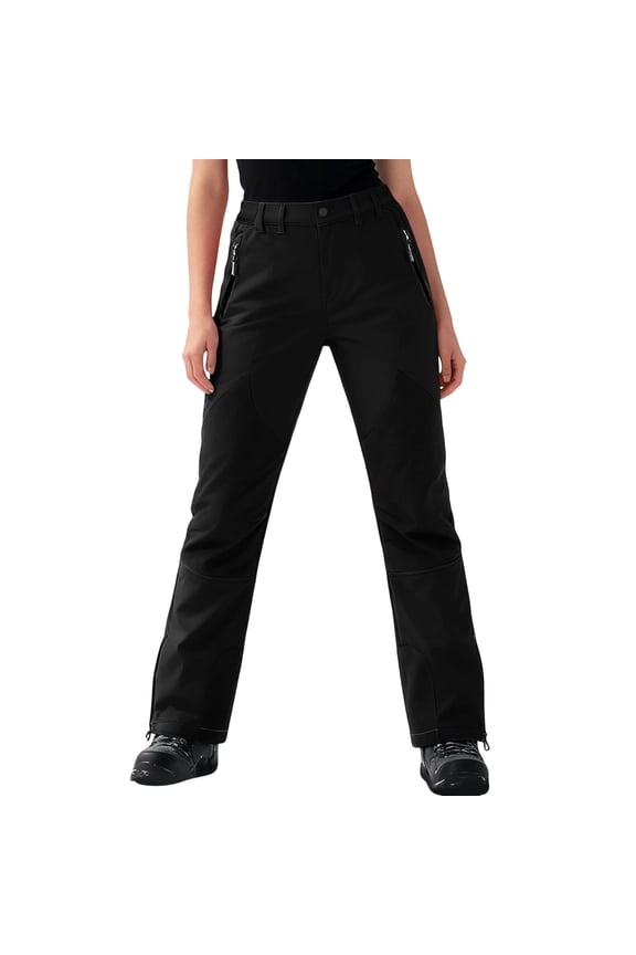 Baggy Waterproof Snow Pants for Women Color Block Insulated Fleece Lined Ski Snowboard Pants with Pockets Black,XXXL