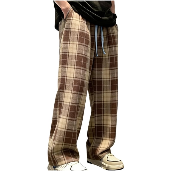 yardsong Big and Tall Men's Flannel Pajama Pants Plaid Soft Elastic Waist Lounge Sleep Trousers with Pockets Khaki,XXL