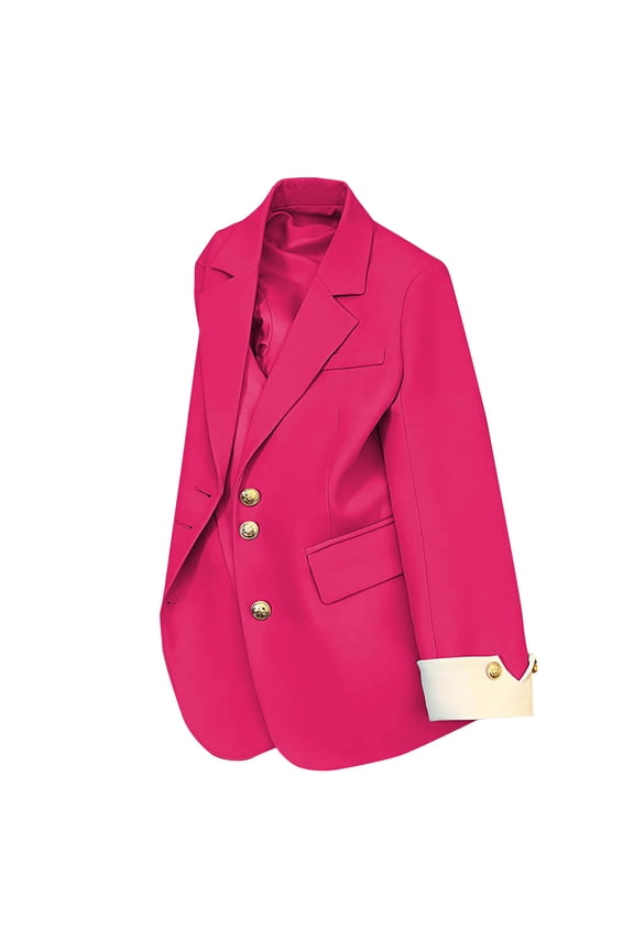 Blazers for Women Business Oversized Casual Notch Lapel Open Front Long Sleeve Double Breasted Suit Jackets for Office Work Hot Pink,XXXL