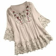 thumbnail image 1 of yardsong Boho Embroidered Tops for Women 3/4 Length Sleeve Boho Tops Cotton Linen Mexican Shirts Plus Size Flowy Lace Tunic Peasant Blouses 2025 Beige,XXXXL, 1 of 7