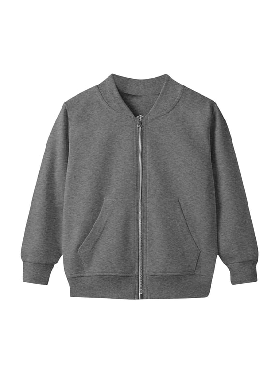 Bomber Jackets for Girls School Cute Zip Up Jacket Boys Kids Lightweight Athletic Workout Outerwear with Pockets No Hood Dark Gray,15 Years