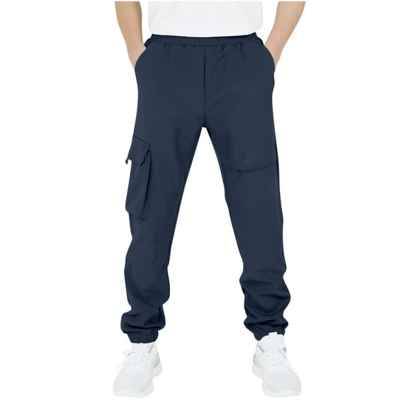 yardsong Boys Cargo Pants Elastic Waist Baggy Joggers with Multi Pockets School Uniform Pant Active Wear Streetwear Athletic Sweatpants Navy,12 Years