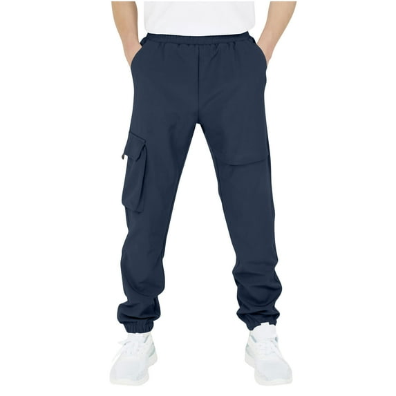 yardsong Boys Cargo Pants Elastic Waist Baggy Joggers with Multi Pockets School Uniform Pant Active Wear Streetwear Athletic Sweatpants Navy,6 Years