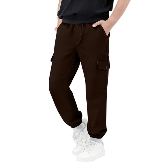 yardsong Boys Cargo Pants with Pockets Hiking Camping Straight Leg Uniform Athletic Jogger Pants Kids Elastic Waist School Trousers 6 Years
