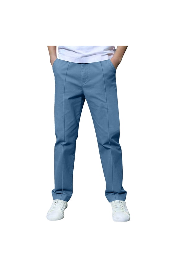 Boys Dress Pants Pull On Relaxed School Uniform Pants Elastic Waist Straight Leg Youth Lightweight Pleated Chinos Trousers 12-14 Years