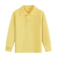 thumbnail image 1 of yardsong Boys Girls Long Sleeve Shirts Kids School Uniform Golf Shirts Solid Color Polo T-Shirts Comfort Button Collared Tops Blouse Yellow,110, 1 of 4