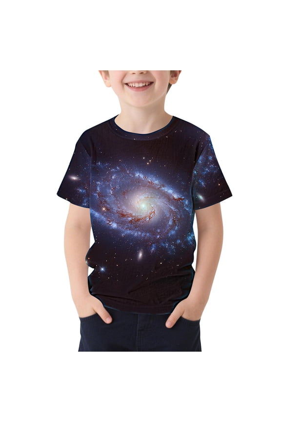 Boys Graphic T Shirts Colorful Universe Galaxy Space Print Tees Tops Kids Summer Short Sleeve Crewneck Tshirt 2026 Multicolor,5-6Years