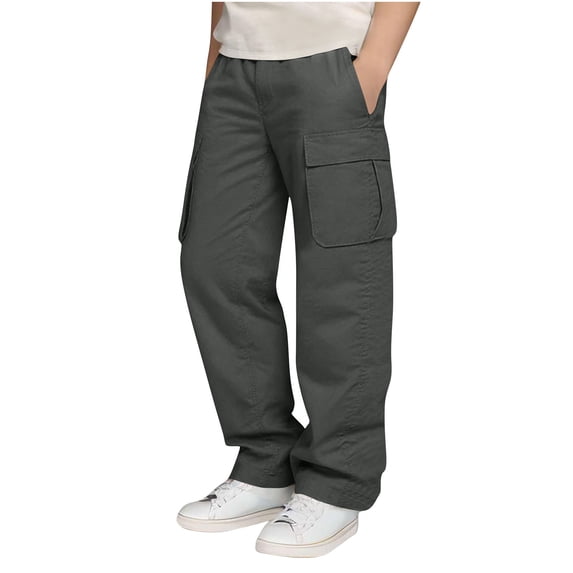 yardsong Boys Hiking Jogger Cargo Pants Casual Straight Wide Leg Elastic Waist Athletic Outdoor Hiking Pants Kids School Trousers 8-9 Years