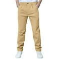 thumbnail image 1 of yardsong Boys School Uniform Pant Formal Flat Front Suit Trousers Fashion Straight Front Button Casual Dress Pants with Pockets 2025 Khaki,140, 1 of 8