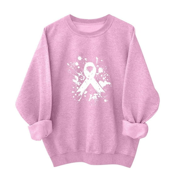 yardsong Breast Cancer Sweatshirts for Women Awareness Shirts Funny Long Sleeve Survivor Shirt Pink Ribbon Graphic Support Tops Pink,S
