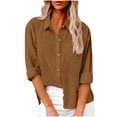 thumbnail image 1 of yardsong Button Down Shirts for Women Fall 2025 Long Sleeve Cotton Gauze Tops with Pocket Comfy Plain Peasant Work Shirt Blouse Brown,XL, 1 of 7
