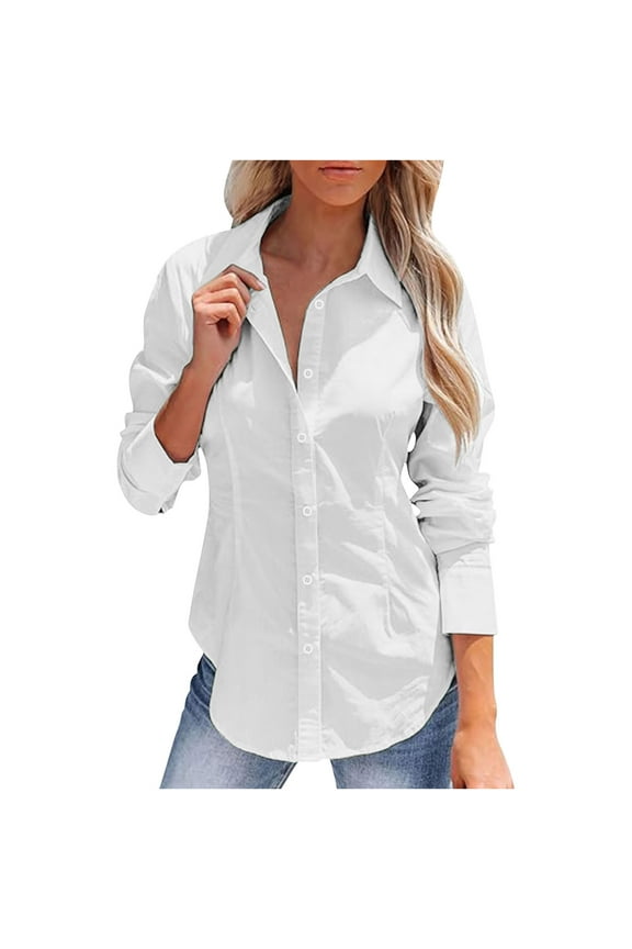 Button Down Shirts for Women Linen Long Sleeve Wrinkle Free Dress Shirts Casual Collared Blouses Business Work Tops 2025 White,XXL