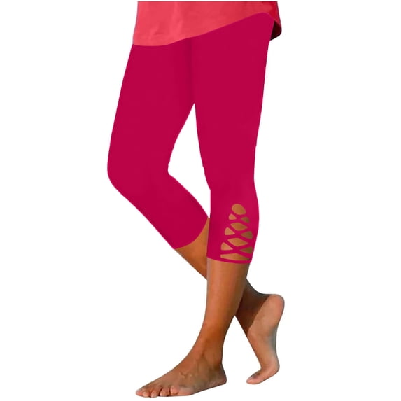 yardsong Capri Leggings for Women 2026 Summer Knee Length Workout Capris Pants Soft Slim Criss Cross Hem Workout Running Legging Pink,XXXL